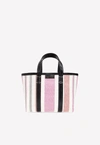 BALENCIAGA BARBES VERTICAL STRIPE TOTE BAG