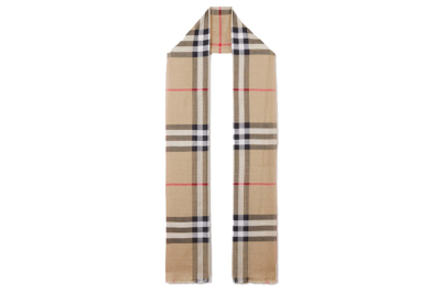 Pre-owned Burberry Check Lightweight Wool Silk Scarf Archive Beige