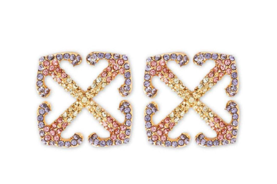 Pre-owned Off-white Arrows-shape Crystal-embellished Earrings Gold/multicolor