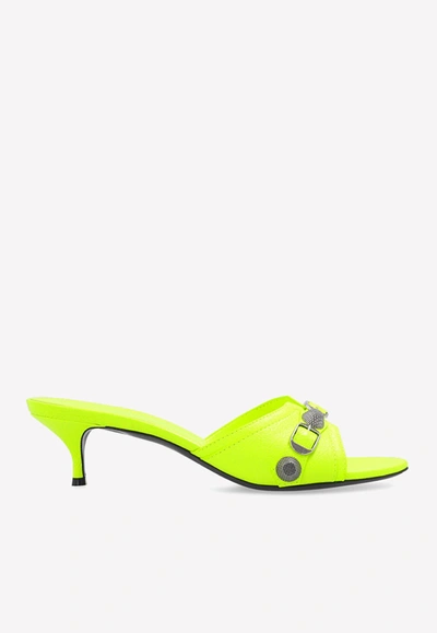 Balenciaga Cagole Lambskin Buckle Slide Sandals In Yellow