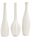 Cosmoliving By Cosmopolitan Set Of 3 White Ceramic Slim Textured Bottleneck Vase With Varying Patter In White