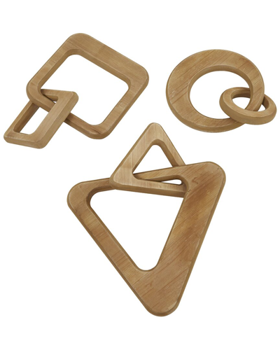 Cosmoliving By Cosmopolitan Set Of 3 Chain Brown Wood Sculpture