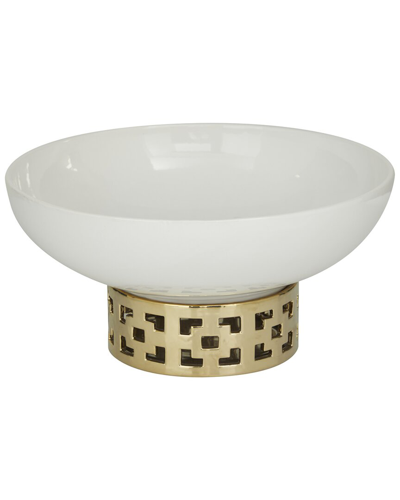 Cosmoliving By Cosmopolitan Geometric White Ceramic Decorative Bowl