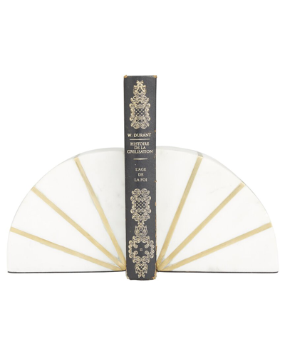 Cosmoliving By Cosmopolitan Set Of 2 Geometric White Marble Bookends With Gold Inlay