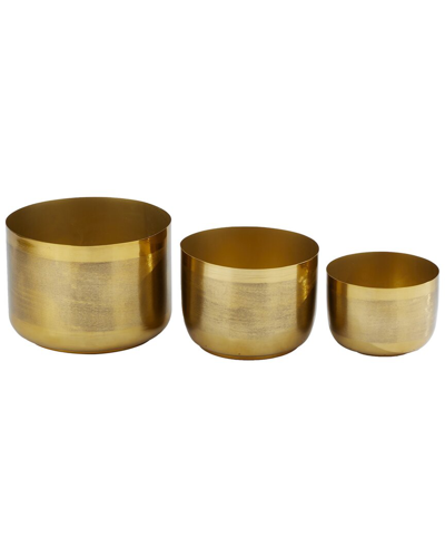 Cosmoliving By Cosmopolitan Set Of 3 Gold Metal Indoor Outdoor Planter