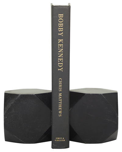Cosmoliving By Cosmopolitan Set Of 2 Geometric Black Marble Block Bookends