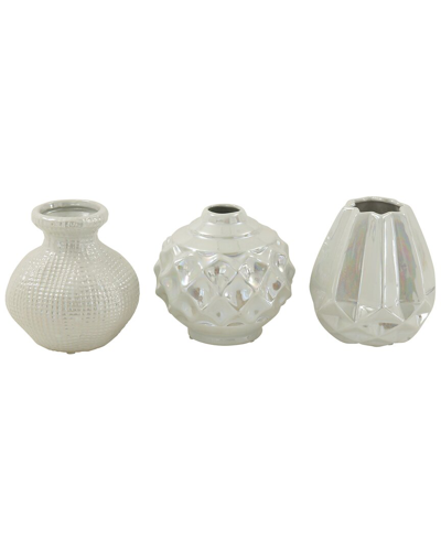 Cosmoliving By Cosmopolitan Set Of 3 Cream Ceramic Vase With Varying Patterns In White