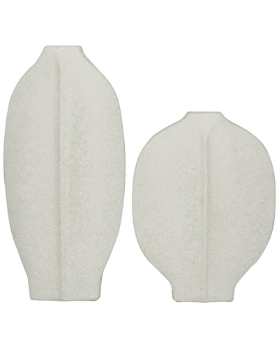 Cosmoliving By Cosmopolitan Set Of 2 White Ceramic Textured Vase