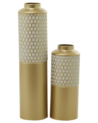 Cosmoliving By Cosmopolitan Set Of 2 Light Grey Metal Honeycomb Vase