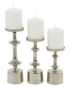 COSMOLIVING BY COSMOPOLITAN COSMOLIVING BY COSMOPOLITAN SET OF 3 SILVER ALUMINUM PILLAR CANDLE HOLDER