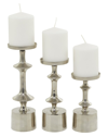 Cosmoliving By Cosmopolitan Set Of 3 Silver Aluminum Pillar Candle Holder In Silver