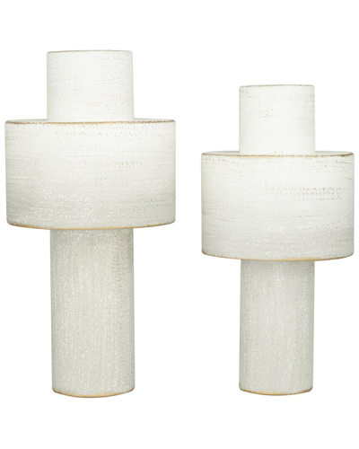 Cosmoliving By Cosmopolitan Set Of 2 White Metal Vase