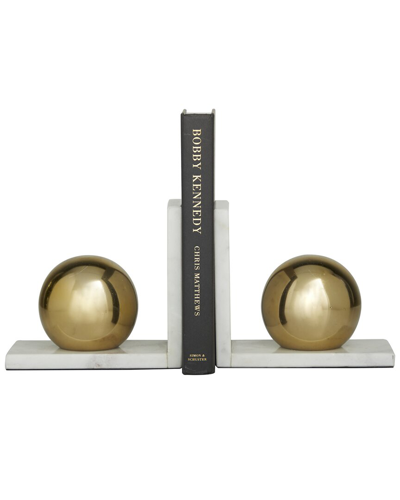 Cosmoliving By Cosmopolitan Set Of 2 Gold Marble Orb Bookends