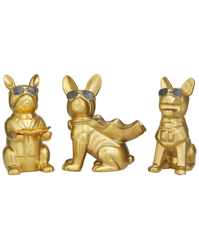 Cosmoliving By Cosmopolitan Set Of 3 Bulldog Gold Porcelain Sculpture With Sunglasses