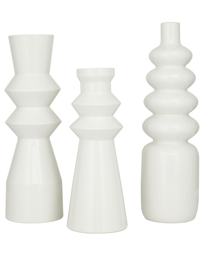 Cosmoliving By Cosmopolitan Set Of 3 White Ceramic Vase With Bubble Texture Designs