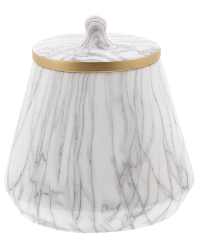 Cosmoliving By Cosmopolitan White Ceramic Faux Marble Decorative Jars With Gold Accent