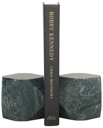Cosmoliving By Cosmopolitan Set Of 2 Geometric Grey Marble Block Bookends