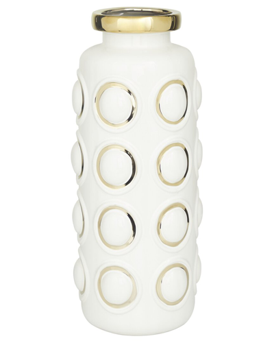 Cosmoliving By Cosmopolitan White Ceramic Vase With Gold Circle Accents