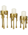 COSMOLIVING BY COSMOPOLITAN COSMOLIVING BY COSMOPOLITAN SET OF 3 GOLD ALUMINUM ABSTRACT PILLAR DRIP CANDLE HOLDER