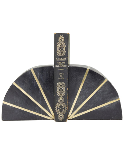 Cosmoliving By Cosmopolitan Set Of 2 Geometric Black Marble Bookends With Gold Inlay