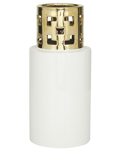 Cosmoliving By Cosmopolitan White Ceramic Vase With Gold Cut Out Accents