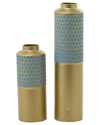 Cosmoliving By Cosmopolitan Set Of 2 Light Blue Metal Honeycomb Vase In Blue