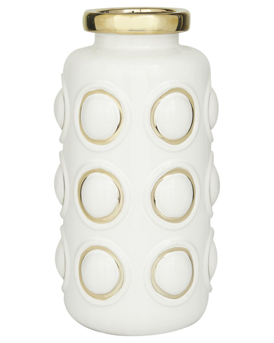 Cosmoliving By Cosmopolitan White Ceramic Vase With Gold Circle Accents