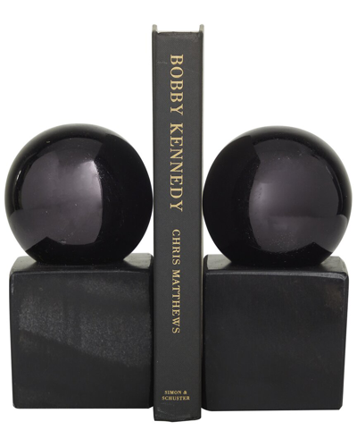 Cosmoliving By Cosmopolitan Set Of 2 Black Marble Orb Bookends