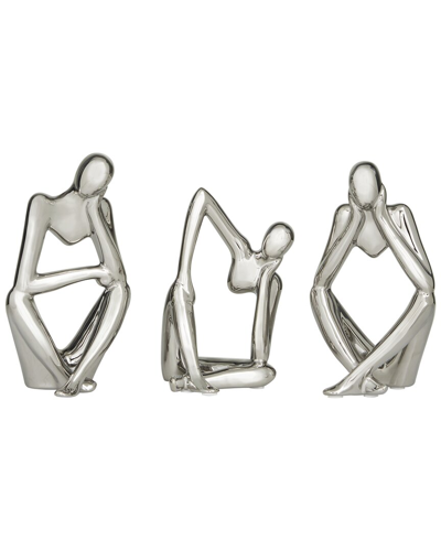 Cosmoliving By Cosmopolitan Set Of 3 People Silver Porcelain Sitting Thinker Sculpture