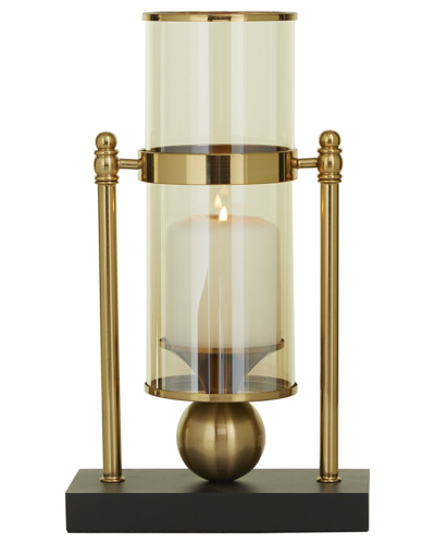 Cosmoliving By Cosmopolitan Gold Metal Pillar Hurricane Lamp With Metal Stand