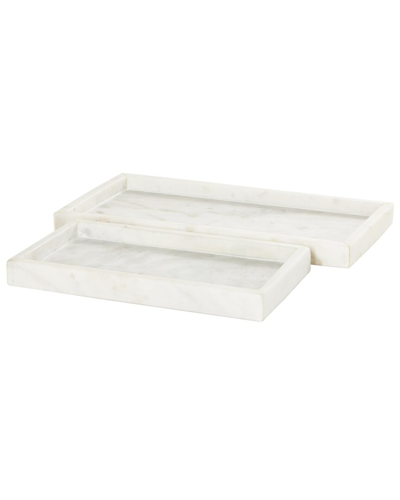 Cosmoliving By Cosmopolitan Set Of 2 White Marble Slim Tray