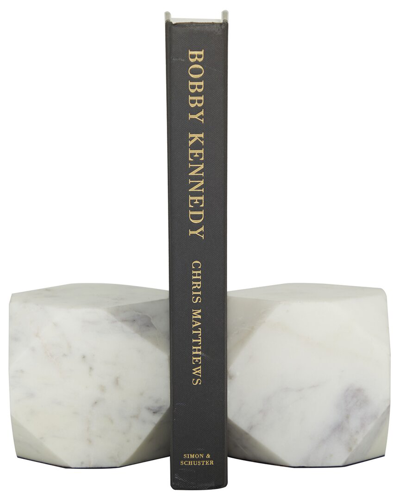 Cosmoliving By Cosmopolitan Set Of 2 Geometric White Marble Block Bookends