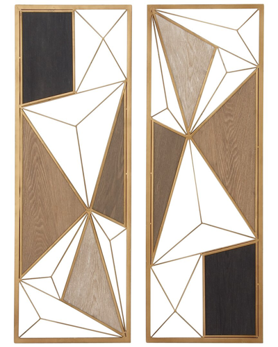 Cosmoliving By Cosmopolitan Set Of 2 Geometric Brown Metal Wall Decor With Black And Gold Accents