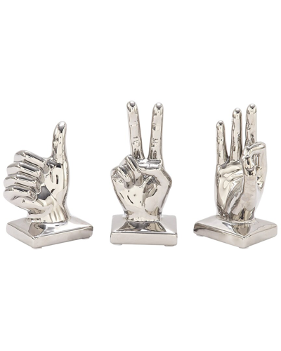 Cosmoliving By Cosmopolitan Set Of 3 Hands Silver Porcelain Sculpture