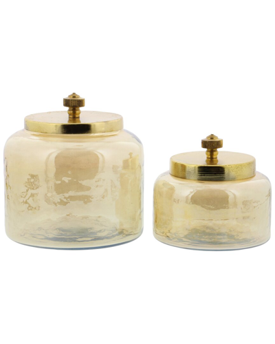 Cosmoliving By Cosmopolitan Set Of 2 Gold Glass Decorative Jars With Metal Lids