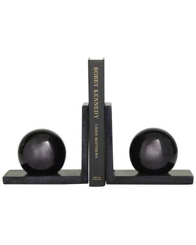 Cosmoliving By Cosmopolitan Set Of 2 Black Marble Orb Bookends