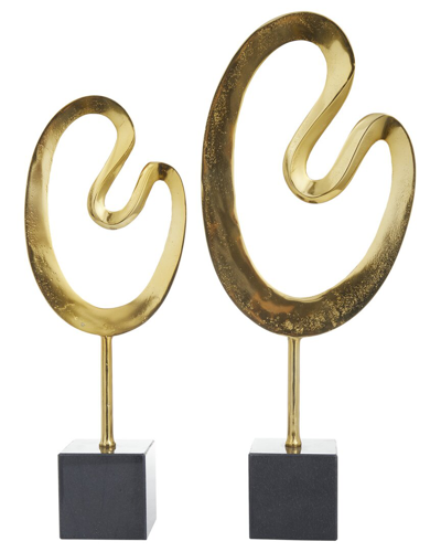 Cosmoliving By Cosmopolitan Set Of 2 Abstract Gold Marble Sculpture With Black Base