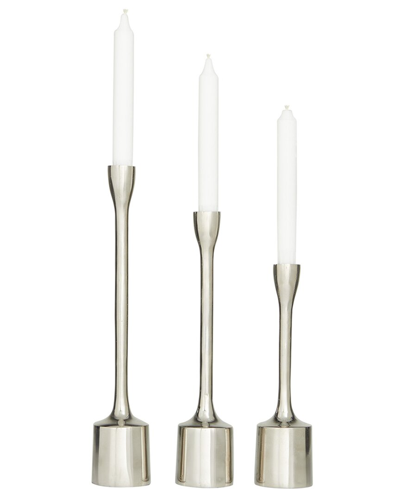 Cosmoliving By Cosmopolitan Set Of 3 Silver Aluminum Tapered Candle Holder