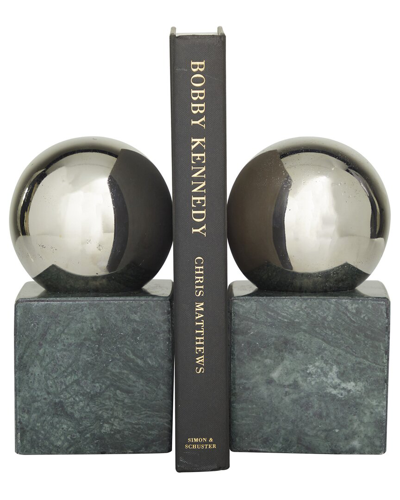 Cosmoliving By Cosmopolitan Set Of 2 Silver Marble Orb Bookends