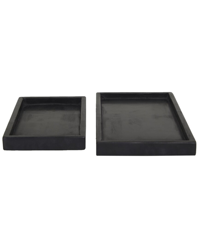 Cosmoliving By Cosmopolitan Set Of 2 Black Marble Tray With Raised Border
