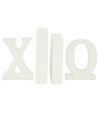 Cosmoliving By Cosmopolitan Set Of 4 X And O White Ceramic Sculpture In Neutral