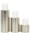 Cosmoliving By Cosmopolitan Set Of 3 Silver Metal Handmade Pillar Candle Holder In Silver