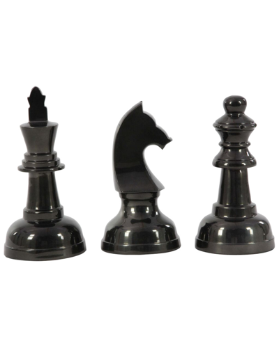 Cosmoliving By Cosmopolitan Set Of 3 Chess Dark Grey Aluminum Sculpture With Knight, Queen & King