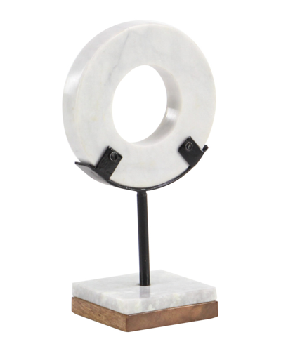 Cosmoliving By Cosmopolitan Geometric White Marble Circle Sculpture With Marble Stand
