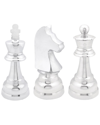 COSMOLIVING BY COSMOPOLITAN COSMOLIVING BY COSMOPOLITAN SET OF 3 CHESS SILVER ALUMINUM SCULPTURE WITH KNIGHT, QUEEN AND KING