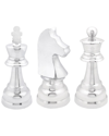 Cosmoliving By Cosmopolitan Set Of 3 Chess Silver Aluminum Sculpture With Knight, Queen And King In Silver