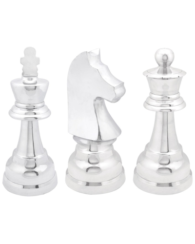Cosmoliving By Cosmopolitan Set Of 3 Chess Silver Aluminum Sculpture With Knight, Queen And King