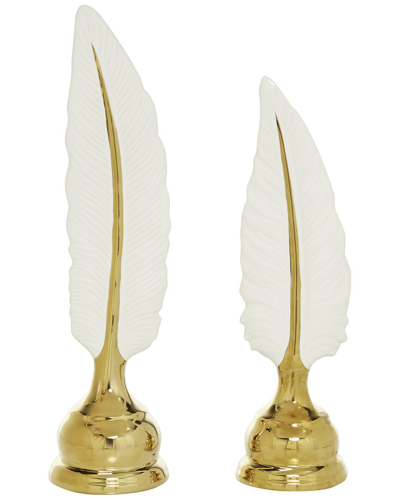 Cosmoliving By Cosmopolitan Set Of 2 Bird Gold Ceramic Feathers Sculpture