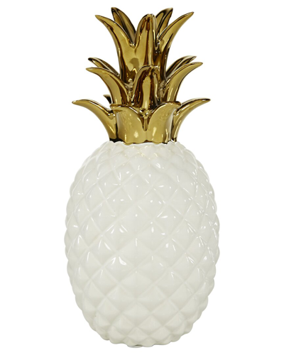 Cosmoliving By Cosmopolitan Fruit White Porcelain Pineapple Sculpture With Gold Leaves