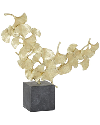 Cosmoliving By Cosmopolitan Floral Gold Polystone Handmade Sculpture With Black Block Base